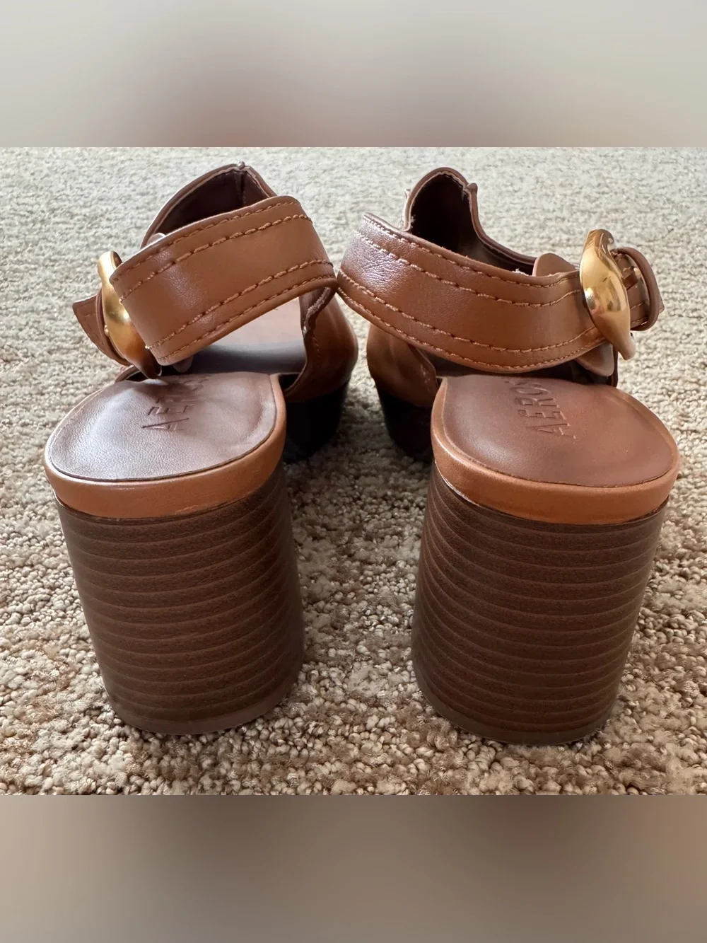 Aerosoles Chancey Platform Slingback Block Heel Sandals Tan Gold Size 9M